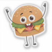 Funny Laughing Burger Vinyl Sticker | Cute 3D Food (Vorderseite)