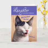 Funny Laughing Cat - Lachen ist die beste Medizin Karte (Gelbe Blume)