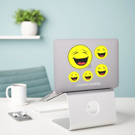 Funny Laughing Emoji Yellow Faces Name 8" Aufkleber (Laptop auf Schreibtisch)
