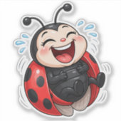 Funny Laughing Ladybug Custom-Cut Vinyl Sticker (Vorderseite)