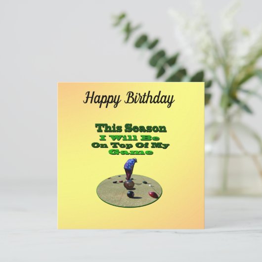 Funny Lawn Bowler, Flat Birthday Card (Stehend Vorderseite)