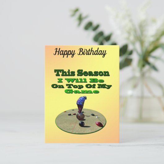 Funny Lawn Bowler, Postcard Postkarte (Stehend Vorderseite)