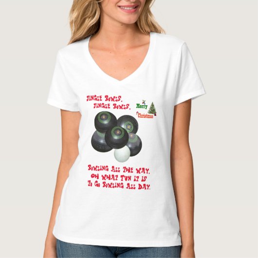 Funny Lawn Bowls Christmas, Ladys Vneck T-Shirt (Vorderseite)
