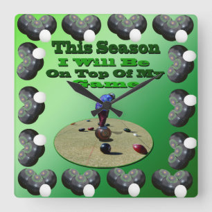 Funny Lawn Bowls, Square Wall Clock Quadratische Wanduhr