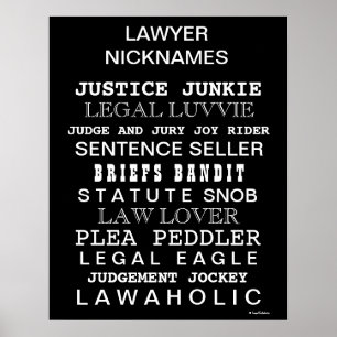 Funny Lawyer Nicknames and Synonyms Office Poster