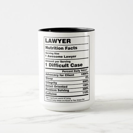 Funny Lawyer Nutrition Fakten Tasse (Zentrum)