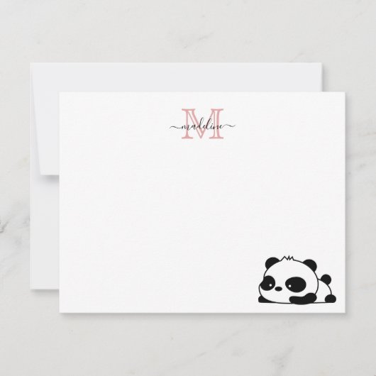 Funny Lay Panda Script Pink Modern Monogram Mitteilungskarte (Vorderseite)