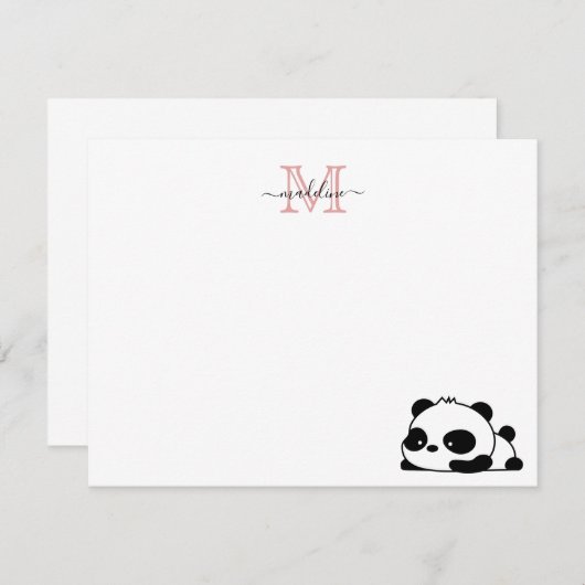 Funny Lay Panda Script Pink Modern Monogram Mitteilungskarte (Vorne/Hinten)