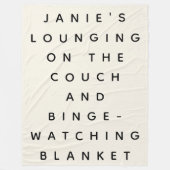 Funny Lazy Binge Watching Quote Personalized Cream Fleecedecke (Vorderseite)