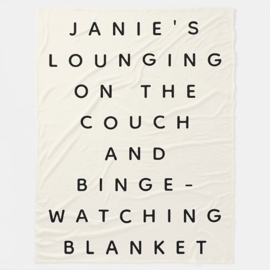 Funny Lazy Binge Watching Quote Personalized Cream Fleecedecke (Vorderseite)