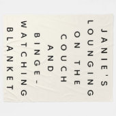 Funny Lazy Binge Watching Quote Personalized Cream Fleecedecke (Vorderseite (Horizontal))