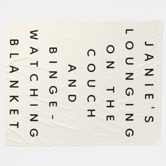 Funny Lazy Binge Watching Quote Personalized Cream Fleecedecke (Vorderseite (Horizontal))