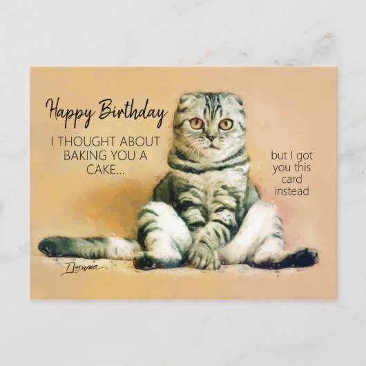 Funny Lazy Cat Happy Birthday Postkarte (Vorderseite)