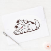 Funny Lazy Dog Design Ovaler Aufkleber (Umschlag)