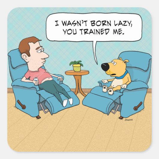 Funny Lazy Dog im Vorsitz Quadratischer Aufkleber (Vorderseite)