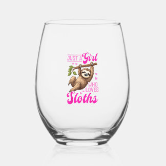 Funny Lazy Sloth Just a Girl Who Loves Sloths T-Sh Weinglas Ohne Stiel