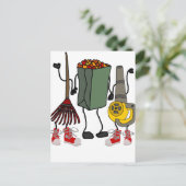 Funny Leaf blasen Yard Work Cartoon Charaktere Postkarte (Stehend Vorderseite)