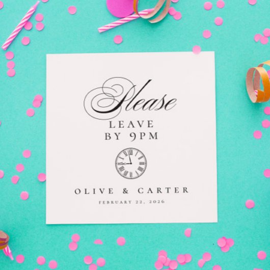 Funny Leave By 9pm Wedding Cocktail Serviette