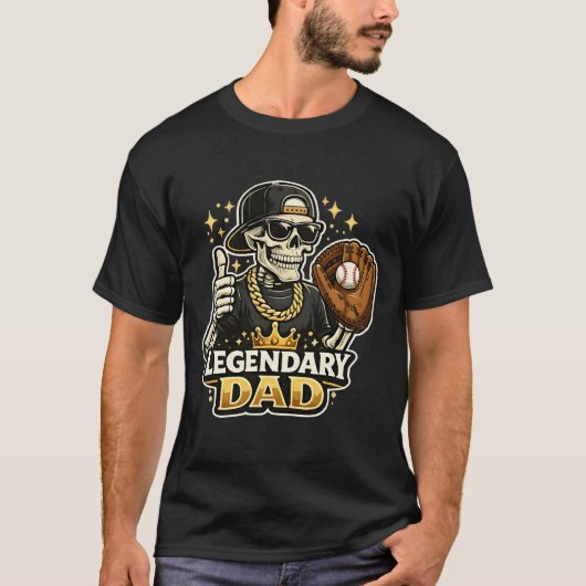 Funny Legendary Dad Baseball Cool Skeleton Athlete T-Shirt (Vorderseite)