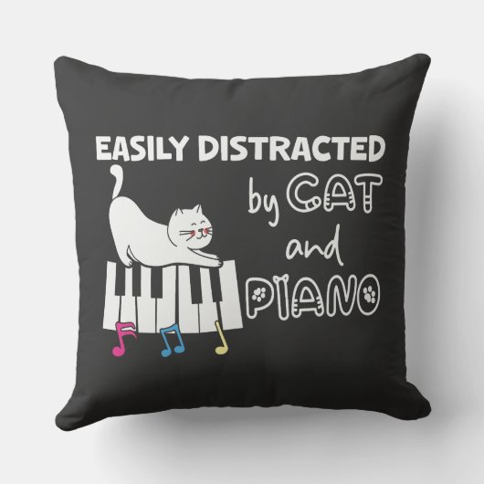 Funny leicht abgelenkt von Cat und Piano Musiker Kissen (Rückseite)