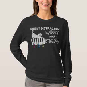Funny leicht abgelenkt von Cat und Piano Musiker T-Shirt