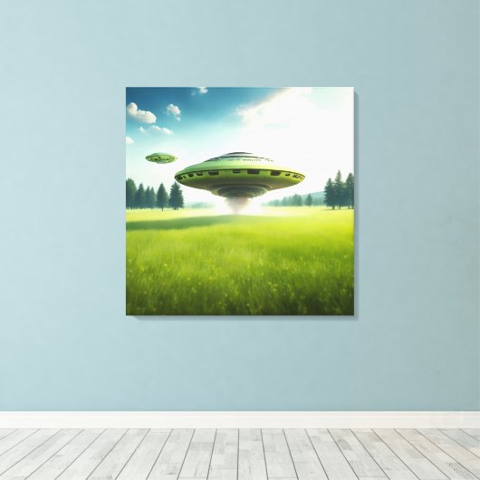 Funny Leinwand UFO Außerirdischen auf der grünen W (Insitu (Holzboden))