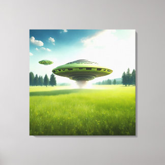 Funny Leinwand UFO Außerirdischen auf der grünen W
