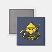 Funny Lemon Shinobi Ninja Nunchucks Illustration Magnet (Vorderseite/Rückseite)