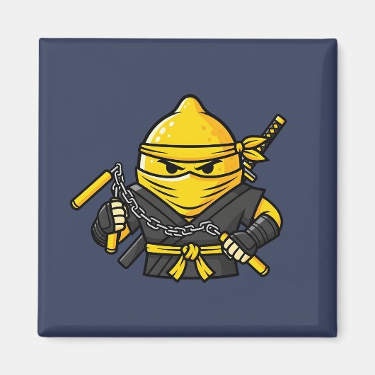 Funny Lemon Shinobi Ninja Nunchucks Illustration Magnet (Vorne)