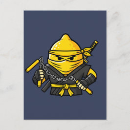 Funny Lemon Shinobi Ninja Nunchucks Illustration Postkarte