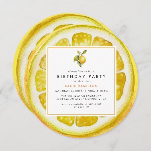 Funny Lemon Slice | Hellgelbe Zitrusfrüchte Geburt Einladung (Vorne/Hinten)