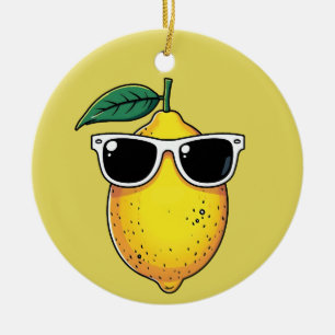 Funny Lemon Sunglasses Keramik Ornament