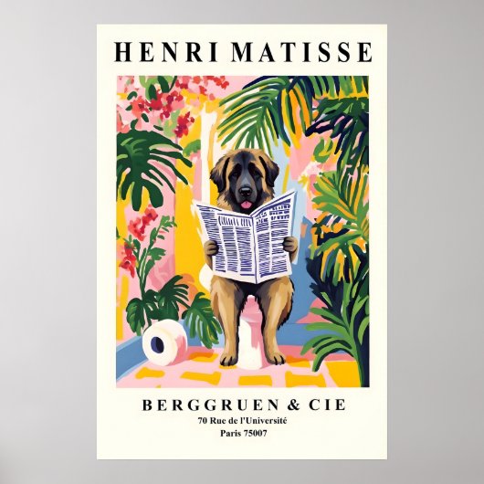 Funny Leonberger Art - Dog on Toilet, Matisse Poster (Vorne)