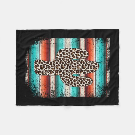 Funny Leopard Cactus Serape Cactus print Türkis Fleecedecke (Vorderseite (Horizontal))