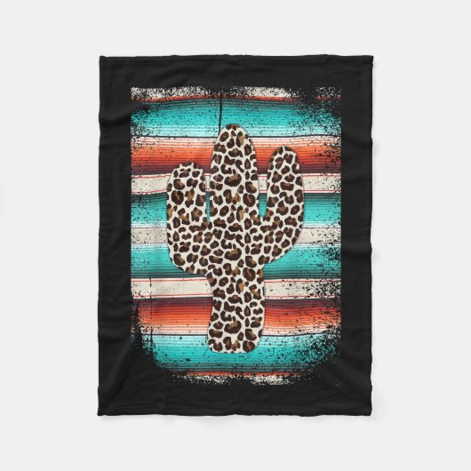 Funny Leopard Cactus Serape Cactus print Türkis Fleecedecke (Vorderseite)
