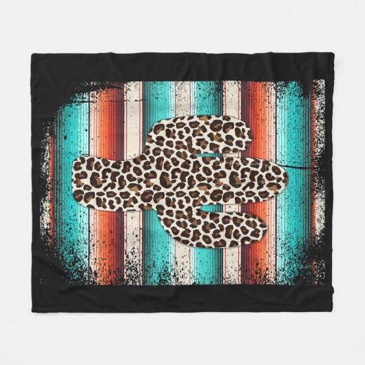 Funny Leopard Cactus Serape Cactus print Türkis Fleecedecke (Vorderseite (Horizontal))