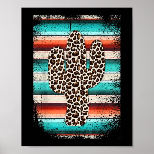 Funny Leopard Cactus Serape Cactus print Türkis Poster (Vorne)