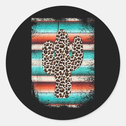 Funny Leopard Cactus Serape Cactus print Türkis Runder Aufkleber (Vorderseite)