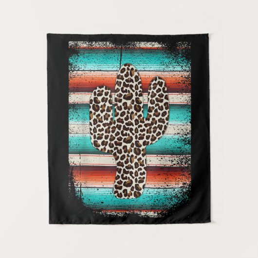 Funny Leopard Cactus Serape Cactus print Türkis Wandteppich (Vorderseite)