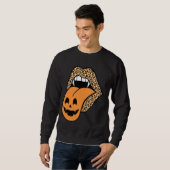 Funny Leopard Lips Pumpkin Graphic Hallween T Shir Sweatshirt (Vorne ganz)