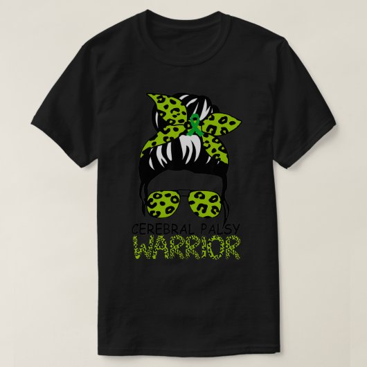 Funny Leopard Messy Hair Bun Cerebral Palsy Warrio T-Shirt (Design vorne)