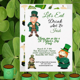 Funny Leprechaun Eat Drink Irish St Patricks Party Einladung