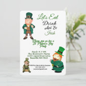 Funny Leprechaun Eat Drink Irish St Patricks Party Einladung (Stehend Vorderseite)