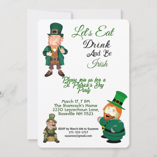 Funny Leprechaun Eat Drink Irish St Patricks Party Einladung (Vorderseite)