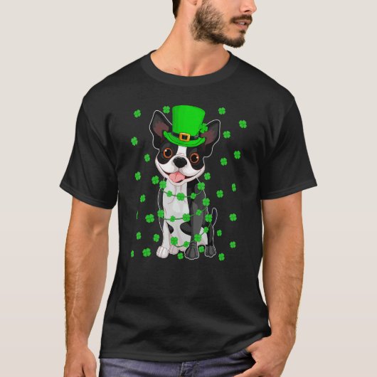 Funny Leprechaun Hat Boston Terrier Dog St Patrick T-Shirt (Vorderseite)