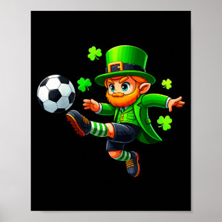 Funny Leprechaun Irish Soccer St Patricks Men Boy  Poster