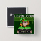 Funny Leprechaun Leprecon Mugshot Button (Vorne & Hinten)