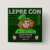 Funny Leprechaun Leprecon Mugshot Button (Vorderseite)