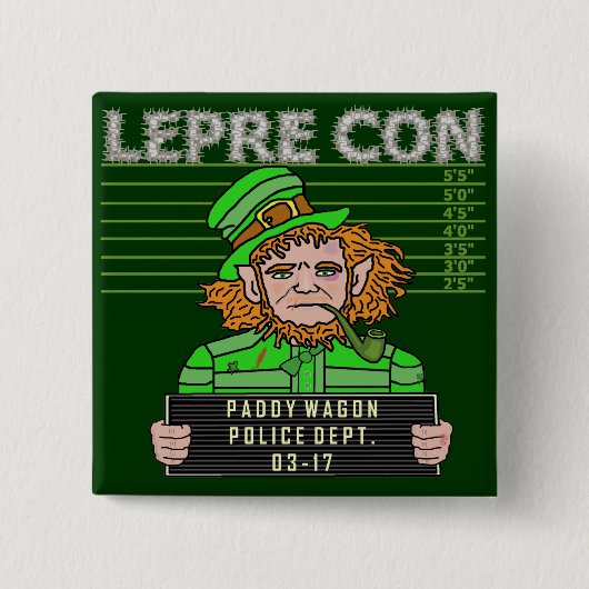 Funny Leprechaun Leprecon Mugshot Button (Vorderseite)
