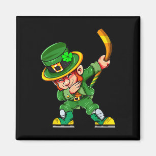 Funny Leprechaun Play Hockey St Patricks Day Sport Magnet